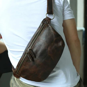 Bolso de Pecho Vintage de Cuero Genuino Marrón Oscuro con Cierre de Cremallera, Bolso de Hombro Duradero para Hombre, para Uso Diario en Todas las Estaciones - Product Image 2