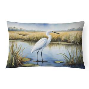 Oiseaux Oiseaux Coussin 12H x 16W Intérieur Canapé Lit Extérieur Patio Lavable Snowy Egret 7533 - Product Image 1