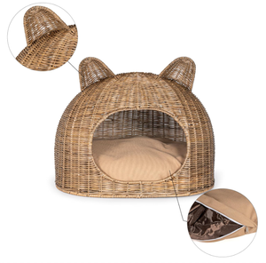 Artex HaiNam Woven Rattan Cat <b>Bed</b> Cave Round Solid Color <b>Comfortable</b> Indoor All Seasons Removable Washable Pet <b>Bed</b> for Cats - Product Image 4