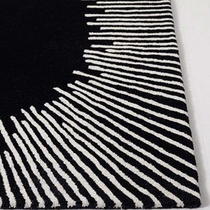 Tapis moderne noir et blanc à motif soleil, tapis contemporain en laine de Nouvelle-Zélande tufté à la main pour le salon, la chambre et la décoration de bureau - Product Image 4