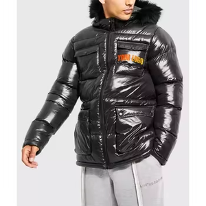 Men's Black <b>Hooded</b> Puffer <b>Jacket</b> With <b>Fur</b> Trim Waterproof Down Filled Casual Winter Coat Regular Fit Zipper Closure - Product Image 1