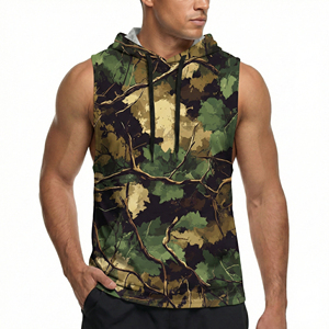 Wholesale Custom Men's Sleeveless Hooded Tank Top Camo Workout Gym Fitness Muscle <b>Drop</b> Armhole Activewear Streetwear Tank Tops - Product Image 6