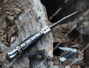 มีดอเนกประสงค์สำหรับเอาตัวรอดทางยุทธวิธี ใบมีดเหล็กดามัสกัสเกรดอุตสาหกรรม ผลิตตามสั่ง OEM ปลายใบมีดแบบ Drop Point ด้ามไม้ - Product Image 6