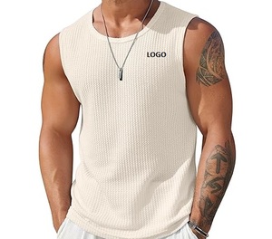Débardeur Homme Décontracté en Maille Gaufrée Col Rond Sans Manches Respirant Séchage Rapide 100% Coton Logo Personnalisé Entraînement Sportif - Product Image 3