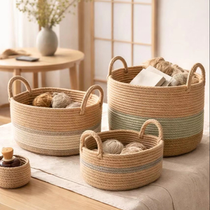 New Home Storage Organization <b>Jute</b> Toy Storage <b>Basket</b> & Laundry Kitchen <b>Jute</b> Kitchen Vegetable Storage <b>Basket</b> <b>Jute</b> Rope <b>Basket</b> - Product Image 1