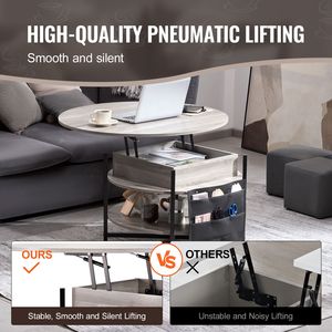 Tavolino da Caffè Rotondo Bianco da 35,3 Pollici con Piano Sollevabile e Tasche Extra per lo Stoccaggio, Tavolo Centrale Pop-up per Soggiorno - Product Image 3