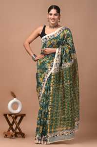 Sari de Seda Chanderi con Estampado a Mano de Primera Calidad para Mujer, Ropa Étnica Tradicional India de Diseñador - Product Image 2