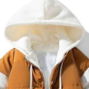 เสื้อแจ็คเก็ตพัฟเฟอร์มีฮู้ดสำหรับผู้ชาย น้ำหนักเบา พับเก็บได้ อุ่นสบาย เหมาะสำหรับฤดูหนาวและกิจกรรมกลางแจ้ง มีแผงด้านหน้าสีน้ำตาลแบบพองตัว พร้อมกระดุมปิด - Product Image 3