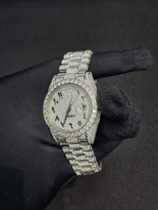 2026 Latest Fully VVS Moissanite Diamond <b>Studded</b> Stainless Steel Analog 20mm Band Iced Out Fashion <b>Men's</b> Wrist Watch - Product Image 2