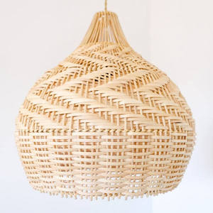 Wholesale Natural <b>Wicker</b> <b>Lampshade</b> Textured Chevron Pendant Light Cover Bulbous Onion Shape Hanging Chandelier Bedroom - Product Image 1