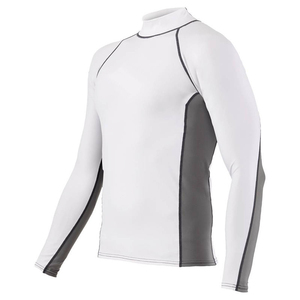 Men's Long Sleeve Rash Guard Mock Neck <b>Compression</b> <b>Shirt</b> <b>White</b> Gray Color Blocked Anti UV Athletic Base Layer Top - Product Image 2