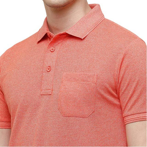 เสื้อโปโลแขนสั้นผู้ชาย สีคอรัล ผ้าคอตตอนเจอร์ซีย์ สีพื้น สวมใส่สบาย ระบายอากาศได้ดี มีกระเป๋า ดีไซน์เรียบง่าย ทรงปกติ ผ้าถัก - Product Image 5