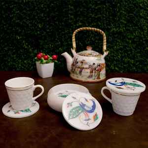 ชุดจานรองแก้วหินอ่อนสีขาวแกะสลักพร้อมที่วาง สำหรับชา กาแฟ ค็อกเทล - Product Image 2