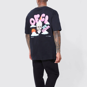 เสื้อยืดโอเวอร์ไซส์ผู้ชาย พิมพ์ลายกะโหลกไอศกรีม คอกลม แขนสั้น ผ้าฝ้าย สไตล์ลำลอง สตรีทแวร์ - Product Image 2