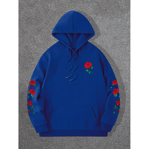 Sweat-shirt à capuche rouge pour homme, broderie florale, coton, coupe ample, décontracté, automne, avec poches - Product Image 6