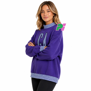 Sweat-shirt à col montant Georgia State avec lettrage et bordures à carreaux, sweat-shirt personnalisé à col montant GA, vêtement d'hiver - Product Image 5