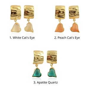New Arrival Cat's Eye Apatite Quartz Irregular Heart Shape <b>Earring</b> <b>Solid</b> Brass 18k Gold Plated Texture <b>Hoop</b> <b>Earring</b> for Women - Product Image 1