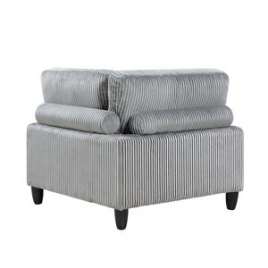 Poltrona Angolare da Soggiorno con Gambe in Legno Massello, Rivestimento in Velluto a Coste Grigio, Cuscino Morbido e Comoda Seduta Angolare - Product Image 3