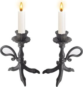 Juego de 2 portavelas metálicos vintage, portavelas de hierro negro, candelabros decorativos. - Product Image 1