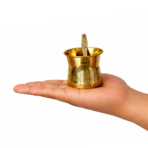 Copa de oro Panchapatra Panchpathiram Panchapalli para la adoración Pooja con cuchara, decoración artesanal - Product Image 3