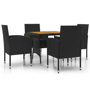 Conjunto de Comedor para Exterior de Madera de Acacia Sólida con Ratán PE Negro y Muebles de Acero para Patio - Product Image 2
