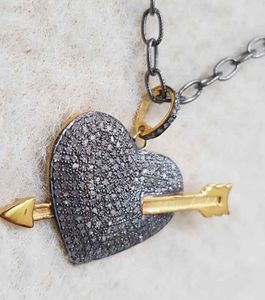 Pendentif Cœur Verrou Éternel en Argent Sterling 925, Plaqué Rhodium Noir Vintage, Diamant Certifié Taille Unique Pavé, 45x26MM - Product Image 3