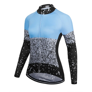 Maillot de cyclisme à manches longues avec fermeture éclair intégrale, rayures diagonales turquoise, en Spandex et Polyester, séchage rapide, performance sportive pour le vélo - Product Image 5