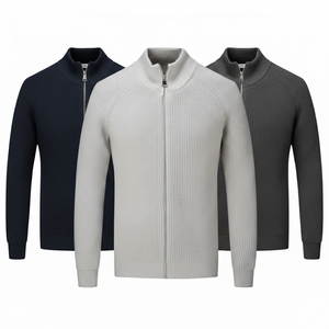 Cardigan en laine/cachemire tricoté pour homme de haute qualité, anti-boulochage, avec fermeture à ceinture, col montant côtelé, imprimé, pour un style décontracté - Product Image 3