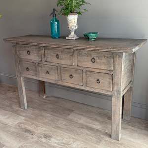 Antique <b>Console</b> <b>Table</b> With Drawers Rustic Bleached Solid Wood Entryway Multi Drawer Sideboard Farmhouse Hallway Sofa <b>Desk</b> - Product Image 2