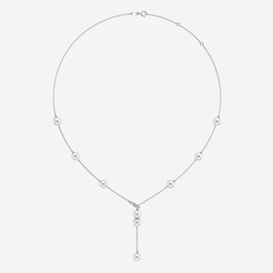 Collar de Cadena Lariat con Perlas Cultivadas de Agua Dulce de 6.5-7.0 mm y Diamantes Cultivados en Laboratorio de 18 Quilates para Mujer, Joyería Elegante - Product Image 1