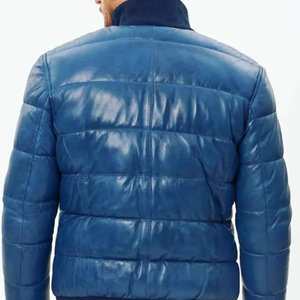 Travis Green Winter Leather Puffer <b>Jacket</b> with Zipper Front Solid Pattern Canvas Fabric 100% real Fully Customizable - Product Image 2