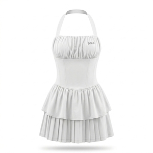 Ensemble Robe de Sport Femme Unie Sans Manches à Bretelles Halter Froncées, Jupe Plissée à Panneaux, Respirant, Séchage Rapide, Corset à la Taille - Product Image 6