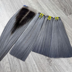 Precio al por mayor 100% Raw Virgin Vietnamese Human Lace Weft Bone Straight Ombre Grey Color Super Double Drawn Hair Extensions - Product Image 2