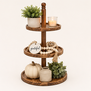 Handcrafted 3 Tier Wood Cake Stand Solid Wood Dessert Display for <b>Weddings</b> Parties & Luxury Hotel Buffets 3-Tier Cupcake Holder - Product Image 3