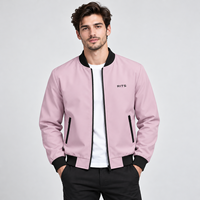 Blouson bomber rose pour homme, coupe-vent décontracté avec fermeture éclair, logo frontal, poignets côtelés, prix de gros, prix bas, personnalisable