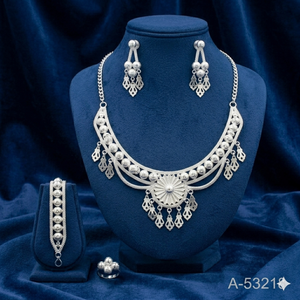 Designer Indian Wedding Lab Created Zircon Jewelry Set Gold Silver Plated Torques Necklace Earrings Head Chain Trendy A-53223 - Product Image 6