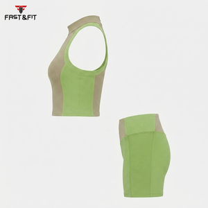 Ensemble de soutien-gorge et short de yoga pour femmes, design personnalisé, sans col, haute qualité, 100% coton, vêtements de sport sans couture, motif uni - Product Image 2