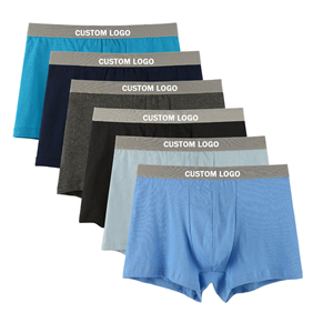 <b>Custom</b> Logo Men's Cotton <b>Boxer</b> Briefs Solid Color Mid-Rise Breathable 6-Pack Waistband Printing - Product Image 1