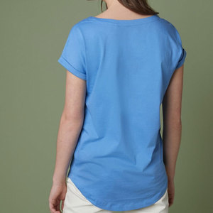Camiseta de Manga Corta con Cuello Redondo para Mujer, Color Azul, 100% Algodón, Tejido de Punto, Casual, Transpirable, Corte Regular, Temporada de Verano - Product Image 2