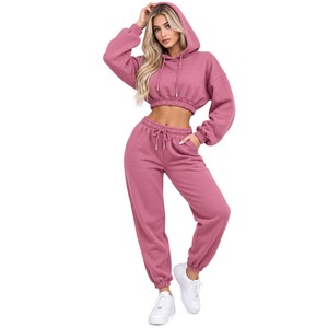 Conjunto Deportivo Corto con Capucha para Mujer, 100% Algodón, Ropa Casual para Dama, Sudadera Corta con Cordón en la Cintura, Pantalones Deportivos, Ropa de Invierno - Product Image 1