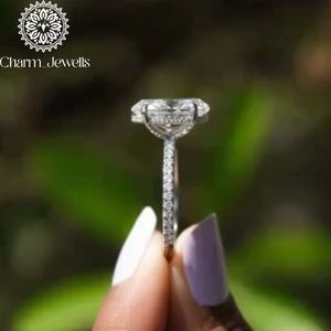 แหวนหมั้นทรงรีประดับมอยส์ซาไนต์ Charm_Jewells เงินแท้ 925 แบบหนามเตย สไตล์คลาสสิกสำหรับผู้หญิง - Product Image 2