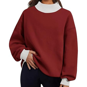 Sudaderas Oversize para Mujer, Cuello Alto, Bloques de Color, Forro Polar, Manga Larga, Holgadas, Casuales, Atuendos de Moda Otoñal, Cómodas y Cálidas - Product Image 1