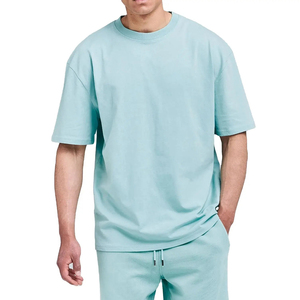 เสื้อยืดโอเวอร์ไซส์ผ้าหนา 240 กรัม สำหรับผู้ชาย แบบเรียบ สามารถสกรีนลายได้ เสื้อยืดลำลอง สีฟ้าอ่อน - Product Image 1