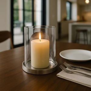 Photophore cylindrique en verre avec base métallique résistant à la chaleur pour la décoration intérieure - Product Image 3