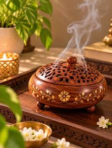 Porte-encens élégant en bois d'acacia, finition brillante décorative, brûleur de Bakhoor pour parfum d'intérieur, fait main, cadeaux de méditation, vente en gros - Product Image 1