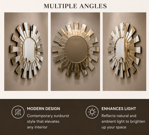 <b>Round</b> Sunburst Wall <b>Mirror</b> Pebble Design Decorative <b>Mirror</b> <b>Bathroom</b> Bedroom Living Room Modern Stylish Wall Mounted 47 Inches - Product Image 3
