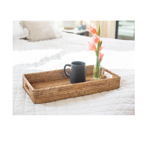 Rattan Natural Fibre Serving Storage Tray For <b>Coffee</b> Snack Breakfast Modern Cane Serving & Vanity Tray For Kitchenware Tableware - Product Image 2