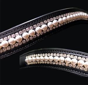 Diadema de Cuero Negro de 3 Hileras con Perlas para Caballo, Calidad de Exportación Personalizada al Mejor Precio - Product Image 2