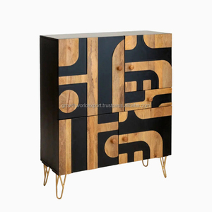 2024 dernière conception chaude meubles de maison modernes en bois 4 portes armoire de rangement Style Vintage Buffet pour salon hôtel maison Bar - Product Image 1