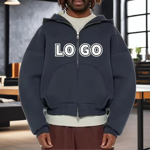 Sweat-shirt à capuche zippé surdimensionné pour homme, 100 % coton French Terry, imprimé logo frontal, respirant, décontracté, pour l'automne - Product Image 4